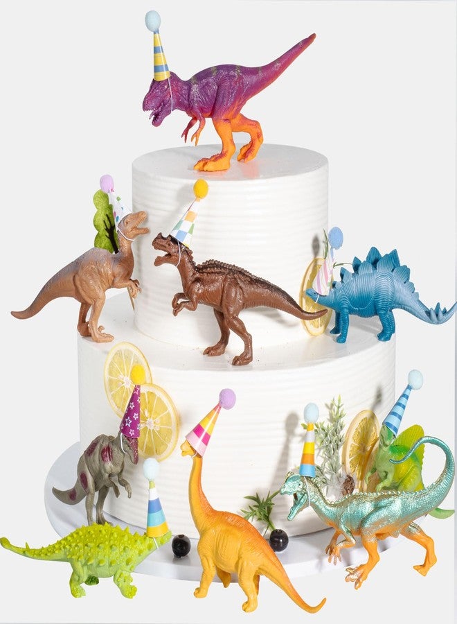 HOTPLACY 18 Pcs Dinosaur Birthday Party Decorations, Dinosaur Cake Toppers Mini Birthday Hat Animal Figure Model Cake Decoration with Mini Hat for Themed Birthday Party - Image 1